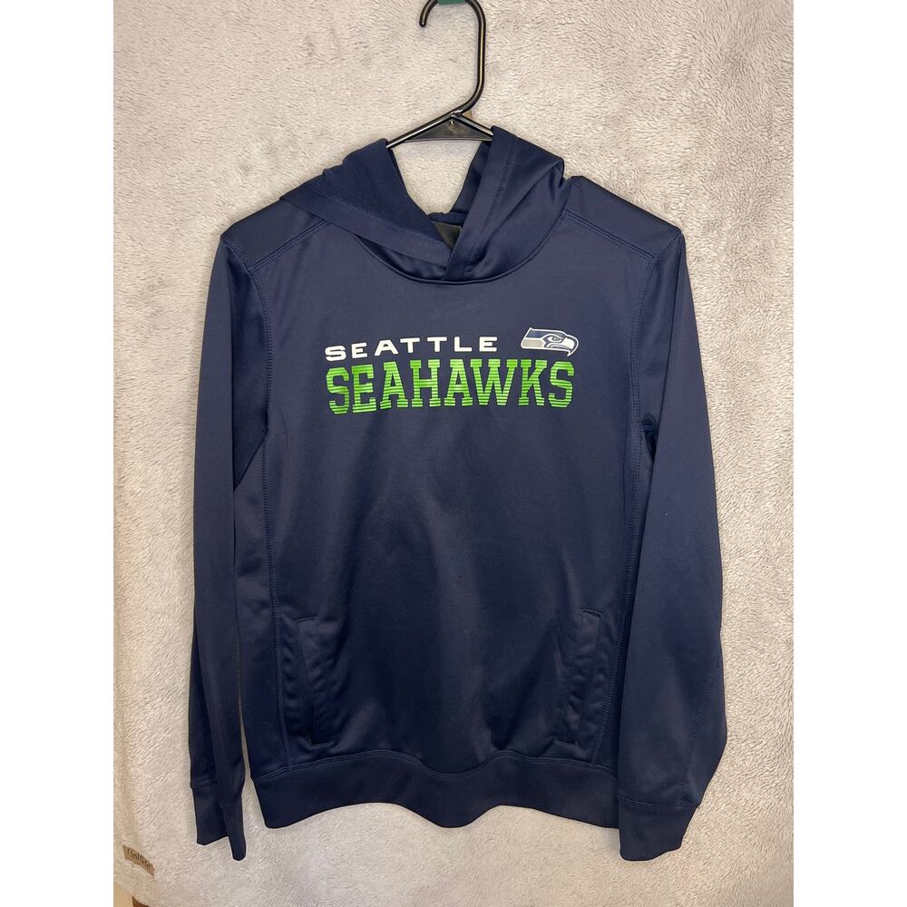 NFL Team Apparel Seattle Seahawks Youth Large 14/16 Navy Blue Good Hoodie Logo